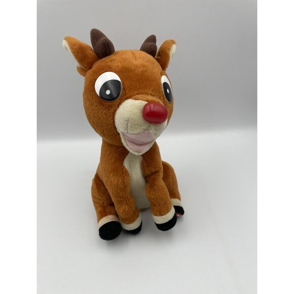 Vintage '90s Gemmy Singing Rudolph The Red Nosed Reindeer Light Up Nose 8" Plush - Picture 1 of 8